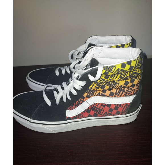 Vans Sk8 Hi Logo Flame Mens 8.5 Lace Up Off the Wall Skateboarding Black - Picture 2 of 13